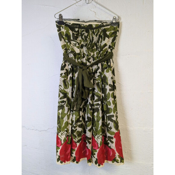 We Love Vera Strapless Sundress Womens 2 Green Leaves Red Strawberries Wedding - Picture 5 of 8